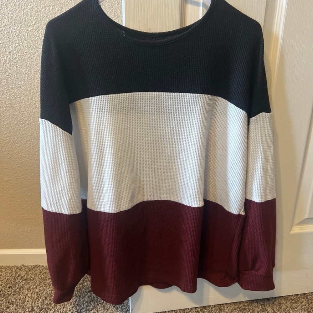 SHEIN Black, White, and Burgundy Colorblock Sweater